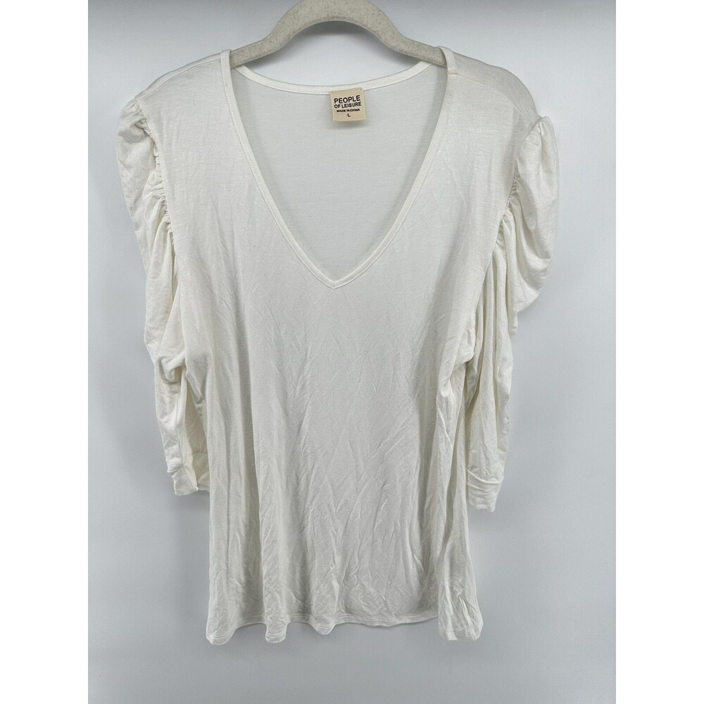 People Of Leisure Ivory Balloon Sleeve Scooped V-Neck Blouse Size Large BOX-F